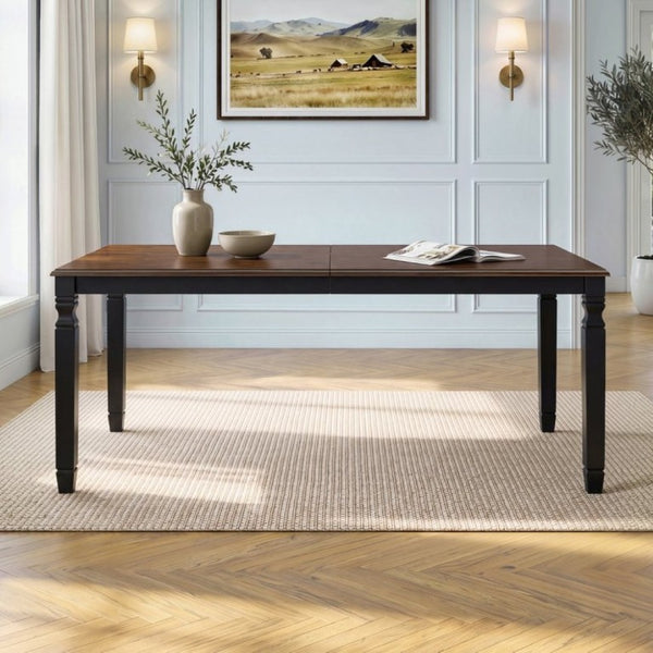 English Elm 59-77 Extendable Dining Table Oak Veneer Top Rubberwood Legs Seats Six Modern Farmhouse Black+Espresso N752P472075P