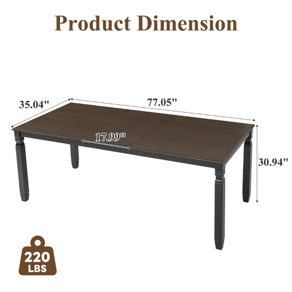 English Elm 59-77 Extendable Dining Table Oak Veneer Top Rubberwood Legs Seats Six Modern Farmhouse Black+Espresso N752P472075P
