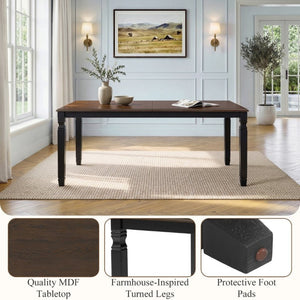 English Elm 59-77 Extendable Dining Table Oak Veneer Top Rubberwood Legs Seats Six Modern Farmhouse Black+Espresso N752P472075P