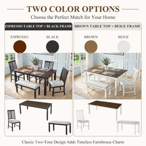 English Elm 59-77 Extendable Dining Table Oak Veneer Top Rubberwood Legs Seats Six Modern Farmhouse Black+Espresso N752P472075P