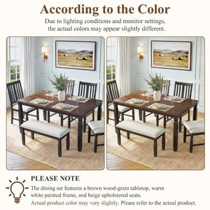 English Elm 59-77 Extendable Dining Table Oak Veneer Top Rubberwood Legs Seats Six Modern Farmhouse Black+Espresso N752P472075P