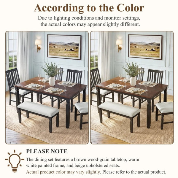 English Elm 59-77 Extendable Dining Table Oak Veneer Top Rubberwood Legs Seats Six Modern Farmhouse Black+Espresso N752P472075P