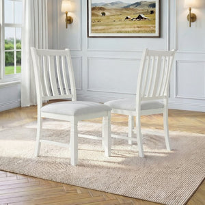 English Elm Set of 2 Farmhouse Slat Back Dining Chairs with Linen Seat and White Rubberwood Frame Beige N752P472079A