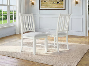 English Elm Set of 2 Farmhouse Slat Back Dining Chairs with Linen Seat and White Rubberwood Frame Beige N752P472079A