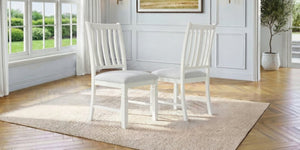 English Elm Set of 2 Farmhouse Slat Back Dining Chairs with Linen Seat and White Rubberwood Frame Beige N752P472079A
