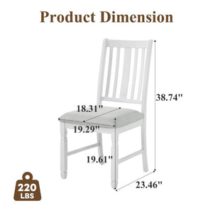 English Elm Set of 2 Farmhouse Slat Back Dining Chairs with Linen Seat and White Rubberwood Frame Beige N752P472079A