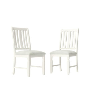 English Elm Set of 2 Farmhouse Slat Back Dining Chairs with Linen Seat and White Rubberwood Frame Beige N752P472079A
