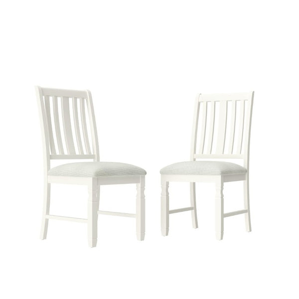 English Elm Set of 2 Farmhouse Slat Back Dining Chairs with Linen Seat and White Rubberwood Frame Beige N752P472079A