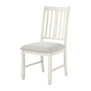 English Elm Set of 2 Farmhouse Slat Back Dining Chairs with Linen Seat and White Rubberwood Frame Beige N752P472079A
