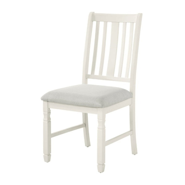 English Elm Set of 2 Farmhouse Slat Back Dining Chairs with Linen Seat and White Rubberwood Frame Beige N752P472079A