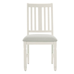 English Elm Set of 2 Farmhouse Slat Back Dining Chairs with Linen Seat and White Rubberwood Frame Beige N752P472079A