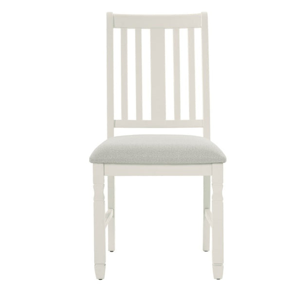 English Elm Set of 2 Farmhouse Slat Back Dining Chairs with Linen Seat and White Rubberwood Frame Beige N752P472079A
