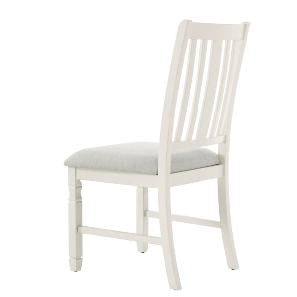 English Elm Set of 2 Farmhouse Slat Back Dining Chairs with Linen Seat and White Rubberwood Frame Beige N752P472079A