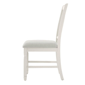 English Elm Set of 2 Farmhouse Slat Back Dining Chairs with Linen Seat and White Rubberwood Frame Beige N752P472079A