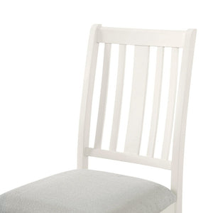 English Elm Set of 2 Farmhouse Slat Back Dining Chairs with Linen Seat and White Rubberwood Frame Beige N752P472079A