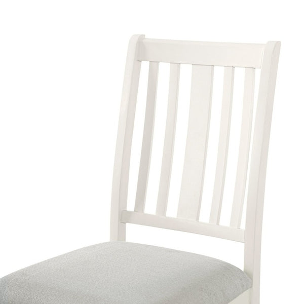 English Elm Set of 2 Farmhouse Slat Back Dining Chairs with Linen Seat and White Rubberwood Frame Beige N752P472079A