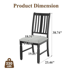 English Elm Set of 2 Farmhouse Slat Back Dining Chairs with Linen Seat and White Rubberwood Frame Beige+Black N752P472079B