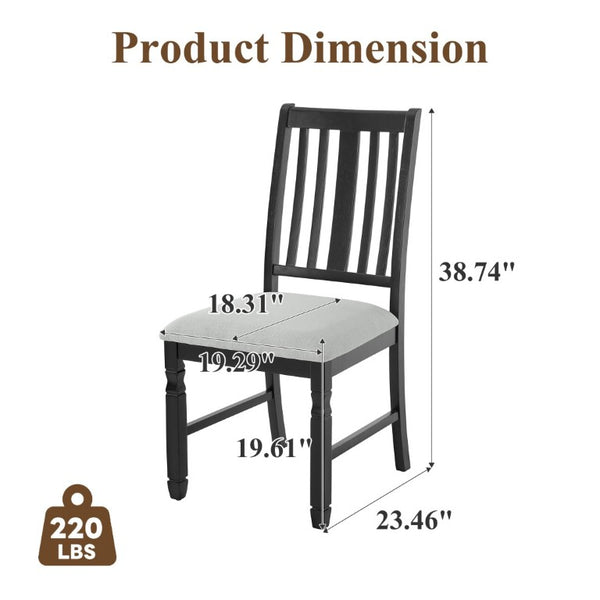 English Elm Set of 2 Farmhouse Slat Back Dining Chairs with Linen Seat and White Rubberwood Frame Beige+Black N752P472079B