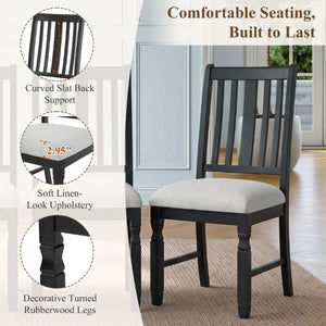 English Elm Set of 2 Farmhouse Slat Back Dining Chairs with Linen Seat and White Rubberwood Frame Beige+Black N752P472079B