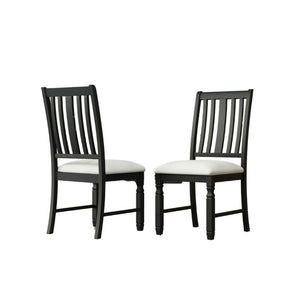 English Elm Set of 2 Farmhouse Slat Back Dining Chairs with Linen Seat and White Rubberwood Frame Beige+Black N752P472079B