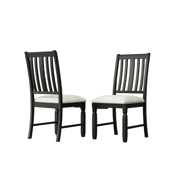 English Elm Set of 2 Farmhouse Slat Back Dining Chairs with Linen Seat and White Rubberwood Frame Beige+Black N752P472079B