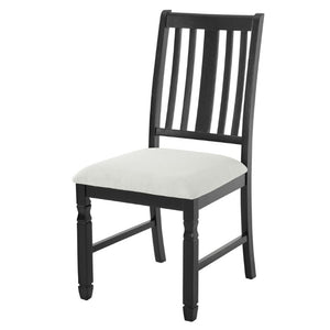 English Elm Set of 2 Farmhouse Slat Back Dining Chairs with Linen Seat and White Rubberwood Frame Beige+Black N752P472079B