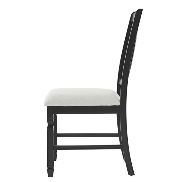 English Elm Set of 2 Farmhouse Slat Back Dining Chairs with Linen Seat and White Rubberwood Frame Beige+Black N752P472079B