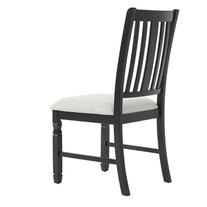 English Elm Set of 2 Farmhouse Slat Back Dining Chairs with Linen Seat and White Rubberwood Frame Beige+Black N752P472079B