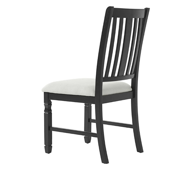 English Elm Set of 2 Farmhouse Slat Back Dining Chairs with Linen Seat and White Rubberwood Frame Beige+Black N752P472079B