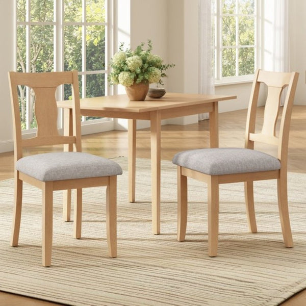 English Elm Dining Chairs Set of 2 Mid-Century Rubberwood Frame with Linen Upholstered High Back Beige+Natural N752P494101A