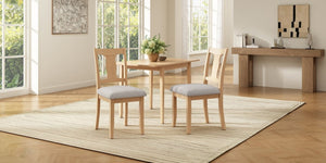 English Elm Dining Chairs Set of 2 Mid-Century Rubberwood Frame with Linen Upholstered High Back Beige+Natural N752P494101A