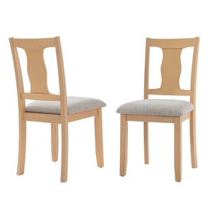 English Elm Dining Chairs Set of 2 Mid-Century Rubberwood Frame with Linen Upholstered High Back Beige+Natural N752P494101A
