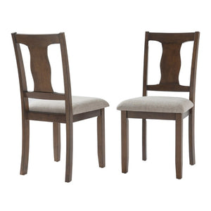 English Elm Dining Chairs Set of 2 Mid-Century Rubberwood Frame with Linen Upholstered High Back Beige+Brown N752P494101D