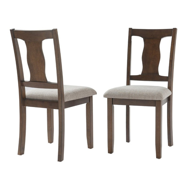 English Elm Dining Chairs Set of 2 Mid-Century Rubberwood Frame with Linen Upholstered High Back Beige+Brown N752P494101D