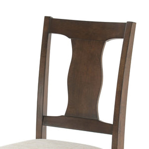 English Elm Dining Chairs Set of 2 Mid-Century Rubberwood Frame with Linen Upholstered High Back Beige+Brown N752P494101D