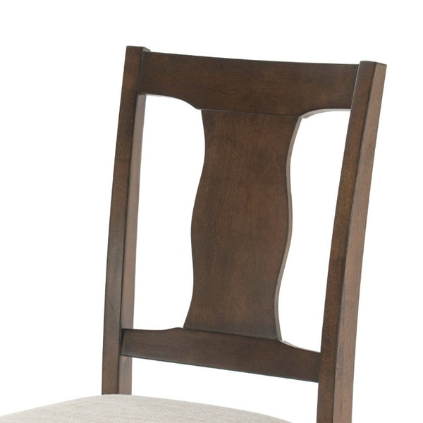 English Elm Dining Chairs Set of 2 Mid-Century Rubberwood Frame with Linen Upholstered High Back Beige+Brown N752P494101D