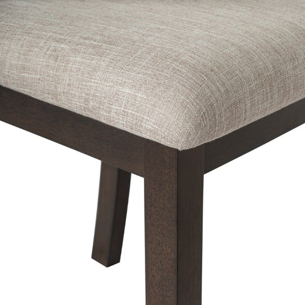 English Elm Dining Chairs Set of 2 Mid-Century Rubberwood Frame with Linen Upholstered High Back Beige+Espresso N752P494101P