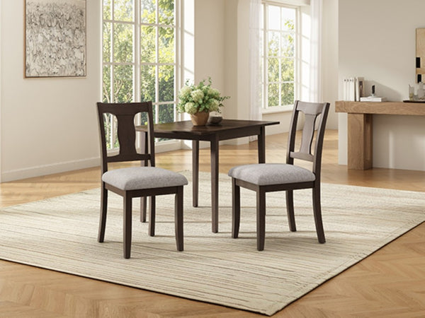 English Elm Dining Chairs Set of 2 Mid-Century Rubberwood Frame with Linen Upholstered High Back Beige+Espresso N752P494101P