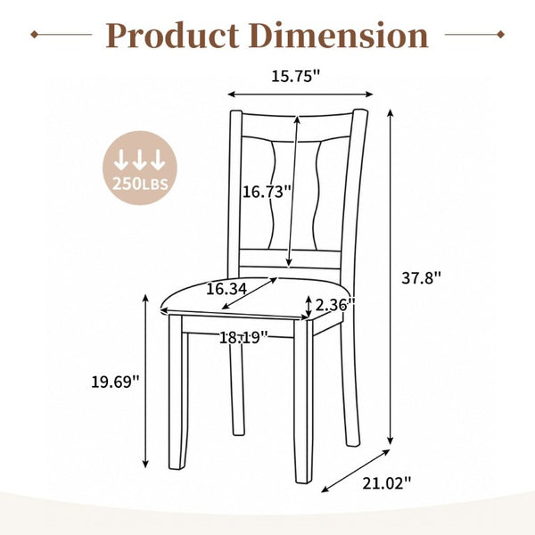 English Elm Dining Chairs Set of 2 Mid-Century Rubberwood Frame with Linen Upholstered High Back Beige+Espresso N752P494101P