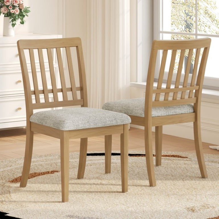 English Elm 2-Piece Scandinavian Dining Chair Set Rubberwood Frame Gray Upholstered Padded Seat Natural 2-Piece Curved Backrest N752P502381N