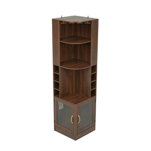 English Elm 70 Inch Corner Bar Cabinet with Stemware Rack Wine Cubbies and Tempered Glass Doors Walnut+Gold N752P508255D