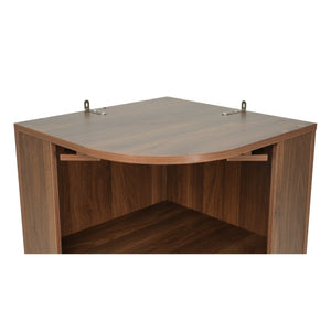 English Elm 70 Inch Corner Bar Cabinet with Stemware Rack Wine Cubbies and Tempered Glass Doors Walnut+Gold N752P508255D