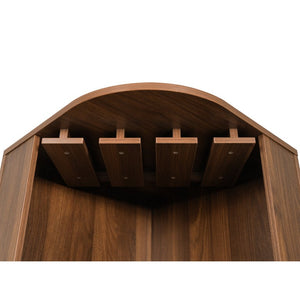 English Elm 70 Inch Corner Bar Cabinet with Stemware Rack Wine Cubbies and Tempered Glass Doors Walnut+Gold N752P508255D