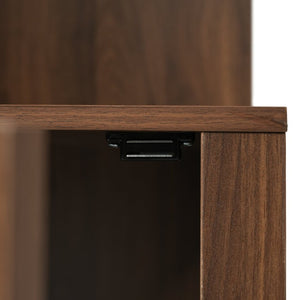 English Elm 70 Inch Corner Bar Cabinet with Stemware Rack Wine Cubbies and Tempered Glass Doors Walnut+Gold N752P508255D