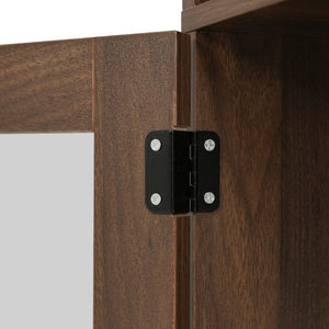 English Elm 70 Inch Corner Bar Cabinet with Stemware Rack Wine Cubbies and Tempered Glass Doors Walnut+Gold N752P508255D