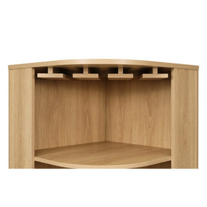 English Elm 70 Inch Corner Bar Cabinet with Stemware Rack Wine Cubbies and Tempered Glass Doors Natural+Gold N752P508255N