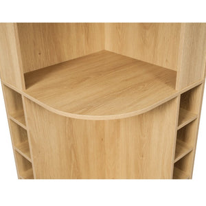 English Elm 70 Inch Corner Bar Cabinet with Stemware Rack Wine Cubbies and Tempered Glass Doors Natural+Gold N752P508255N