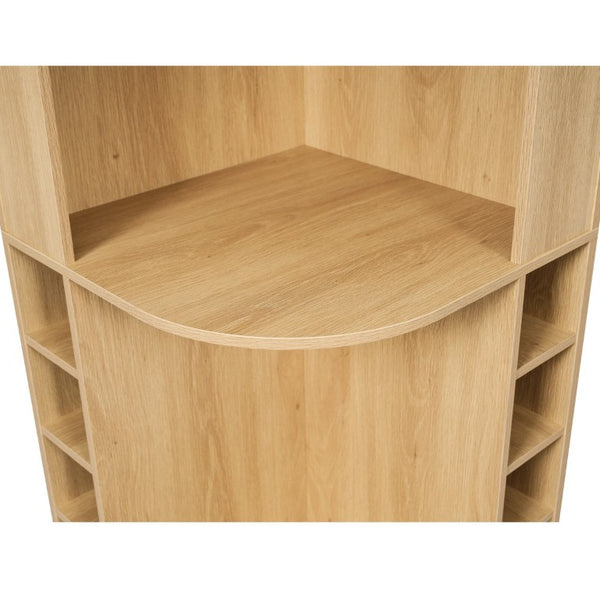 English Elm 70 Inch Corner Bar Cabinet with Stemware Rack Wine Cubbies and Tempered Glass Doors Natural+Gold N752P508255N