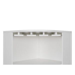 English Elm 70 Inch Corner Bar Cabinet with Stemware Rack Wine Cubbies and Tempered Glass Doors White+Gold N752P508255W