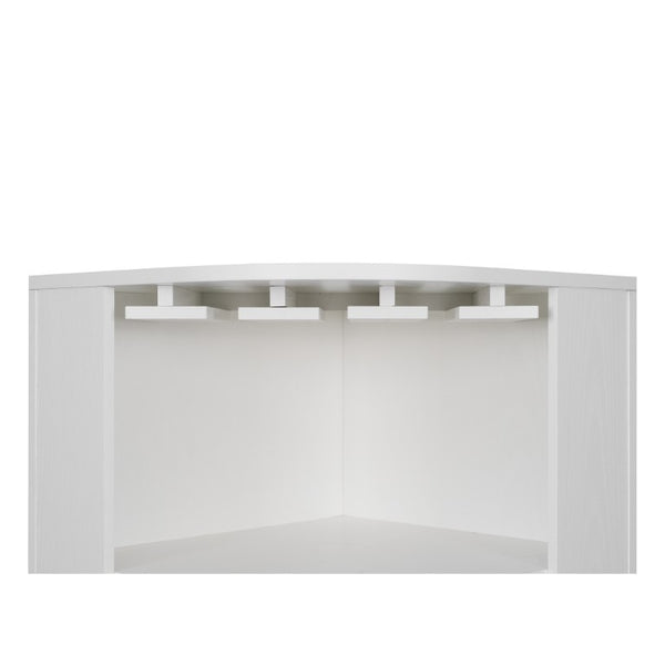 English Elm 70 Inch Corner Bar Cabinet with Stemware Rack Wine Cubbies and Tempered Glass Doors White+Gold N752P508255W